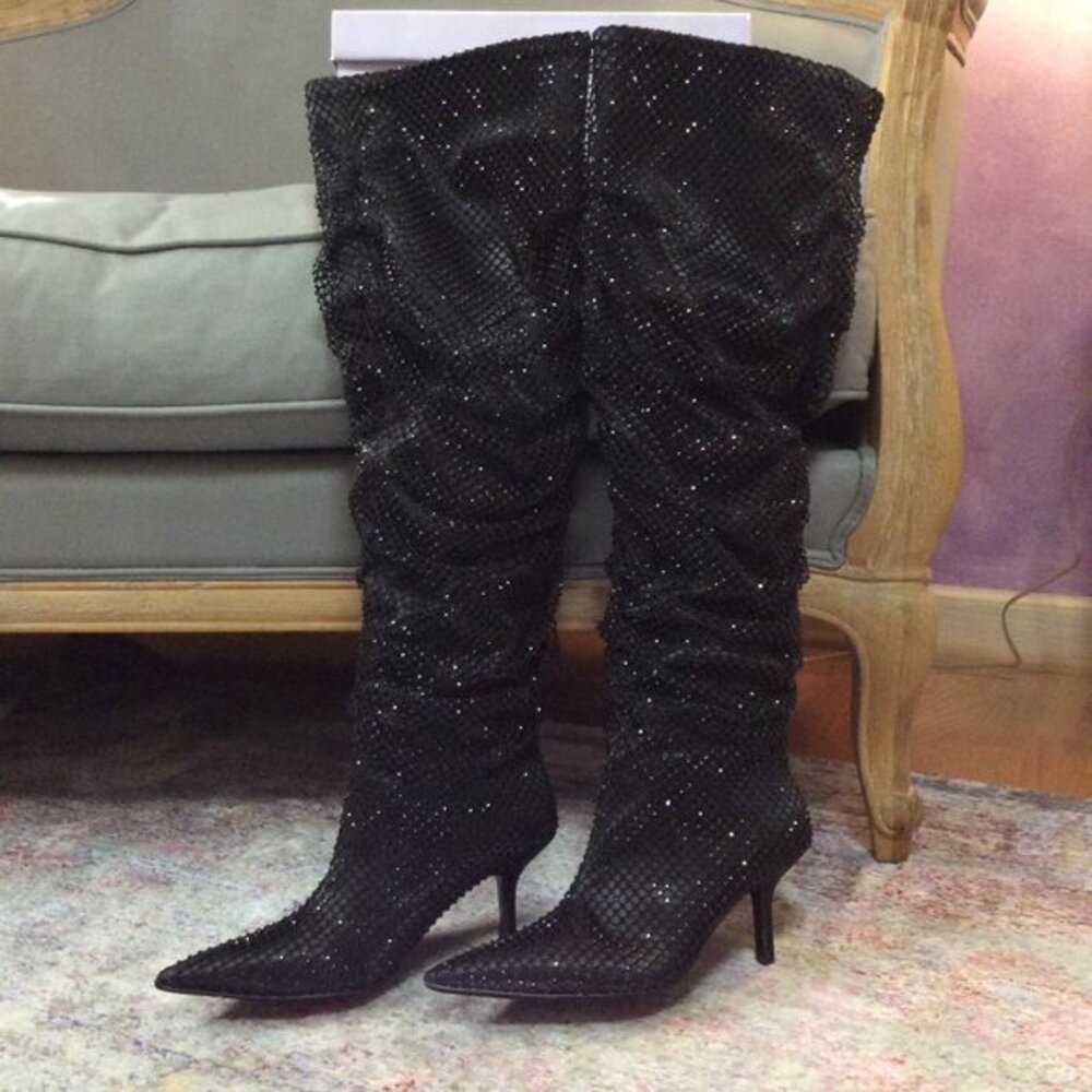 NWOT Madden Girl Sasha Glitter Fishnet Slouch Over-The-Knee Boots